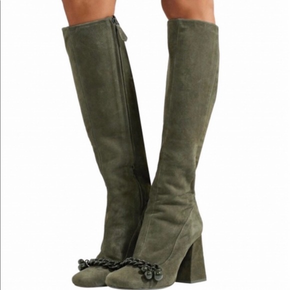 Olive Green Knee-High Boots - Picture 1 of 13